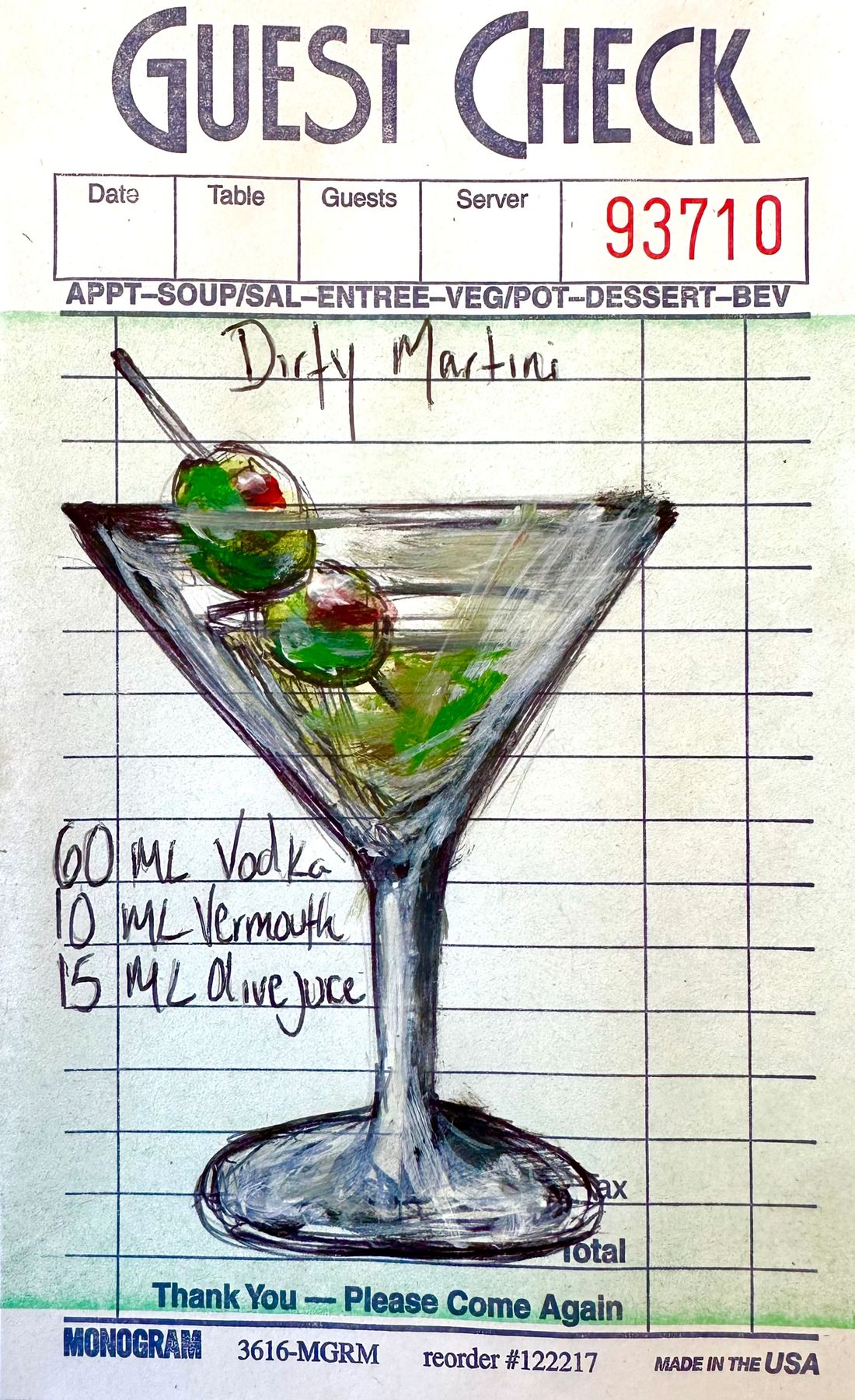 Dirty martini cocktail print